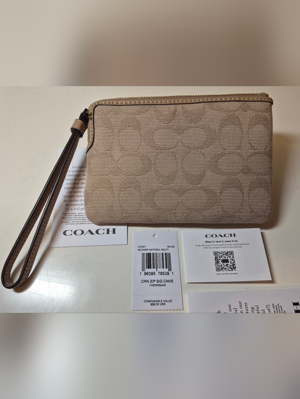 COACH Natural Canvas Zip Wristlet - Neutral Beige - Picture 6 of 7